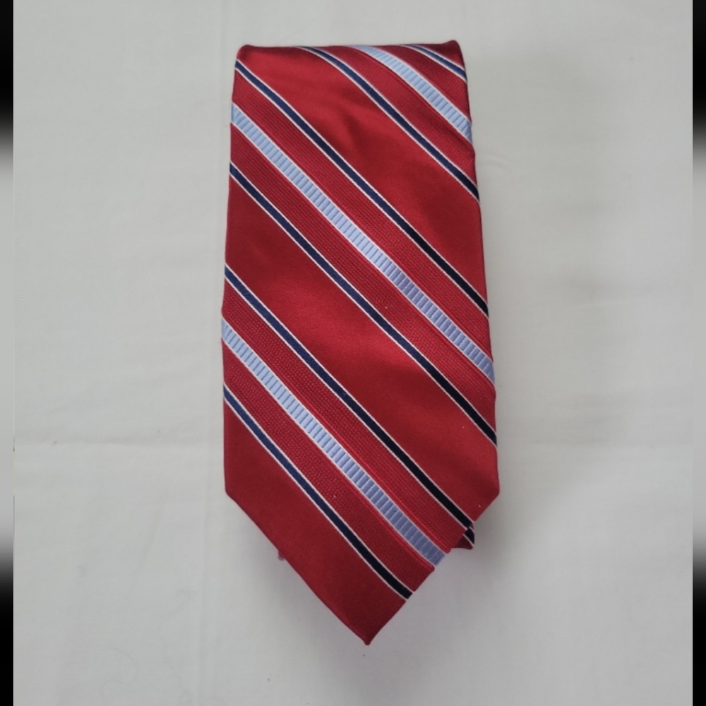 Michael Kors Red and Blue Striped Silk Tie